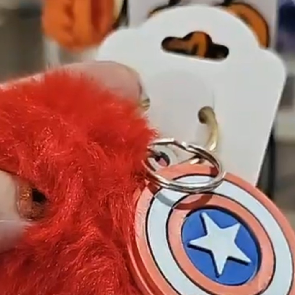 NWT Capital American Chain with Fur Pom Pom Charm Keychain Purse Orange